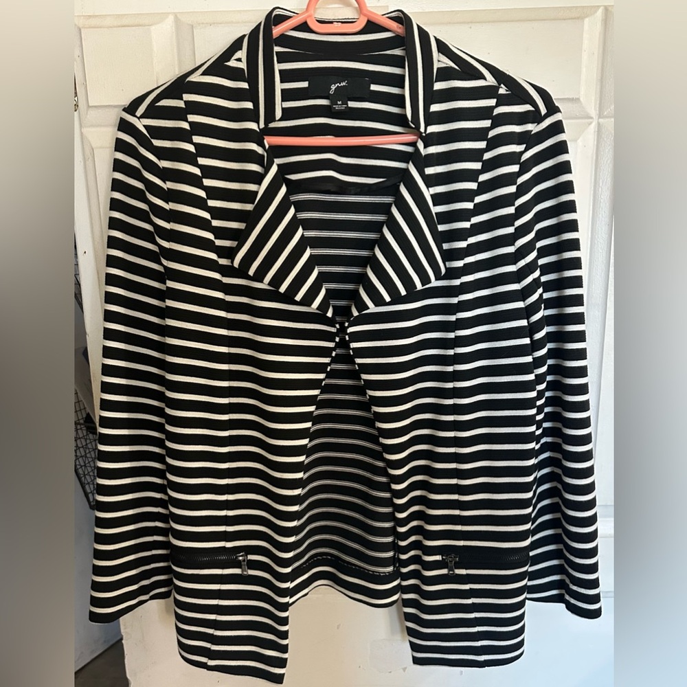 GNW Black White Striped Peplum Blazer Jacket Medium